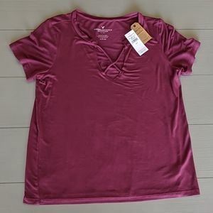 NWT American Eagle AE Cross Front Purple T-shirt Size Small S